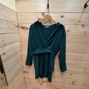 Black Tape Deep Green V-Neck Dress